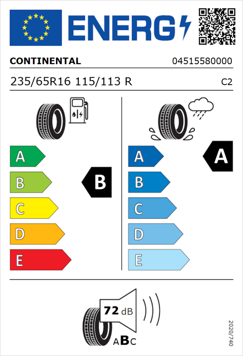 Tyre Label for Continental ContiVanContact 200 235/65R16 115/113R