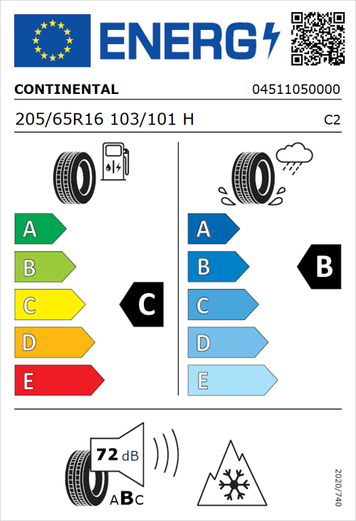 Tyre Label for Continental ContiVanContact 100 205/65R16 103/101H