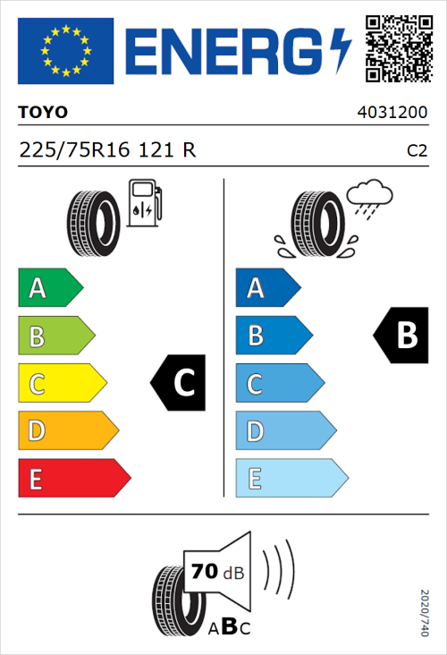 Tyre Label for Toyo Neva 225/75R16 121R