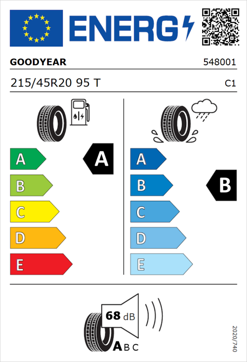 Tyre Label for Goodyear EfficientGrip 215/45R20 95T
