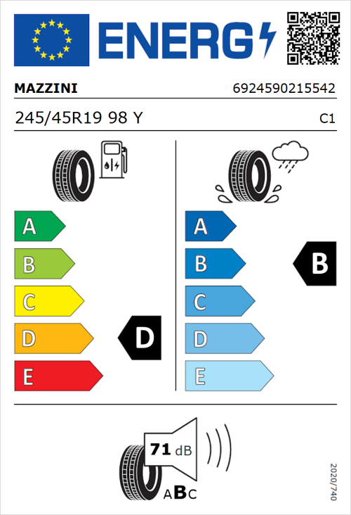 Tyre Label for Mazzini Varenna S01 245/45R19 98Y