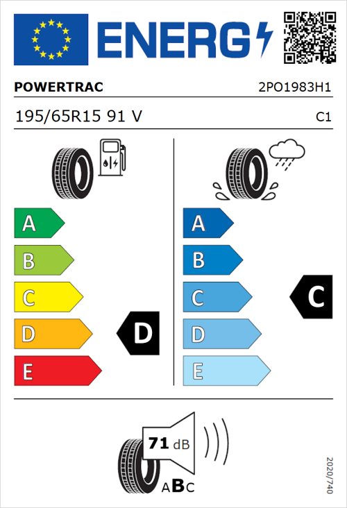 Tyre Label for Powertrac Adamas H/P 195/65R15 91V