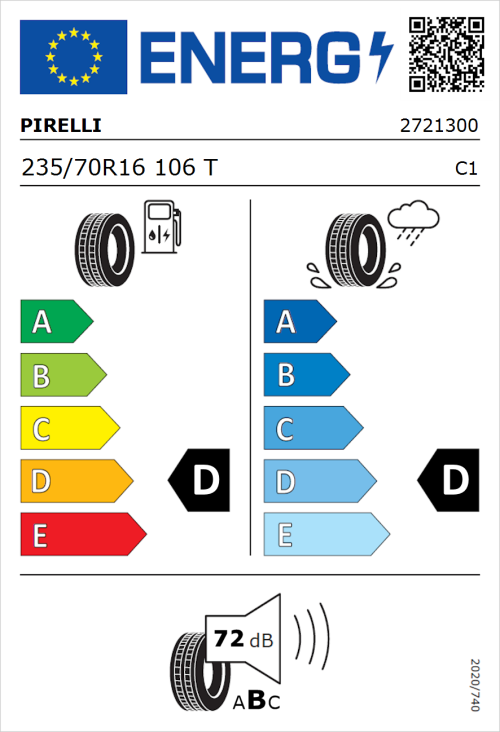 Tyre Label for Pirelli Scorpion AT Plus 235/70R16 106T