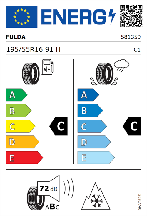 Tyre Label for Fulda Kristall Control HP2 195/55R16 91H