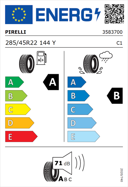 Tyre Label for Pirelli P Zero New (PZ4) (PNCS) 285/45R22 144Y
