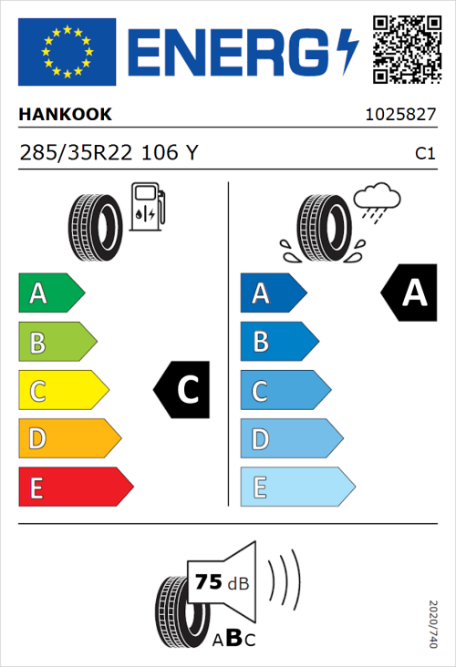 Tyre Label for Hankook Ventus S1 evo3 SUV (K127A) 285/35R22 106Y