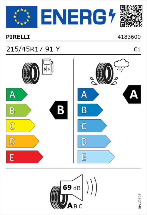 Tyre Label for Pirelli Powergy 215/45R17 91Y
