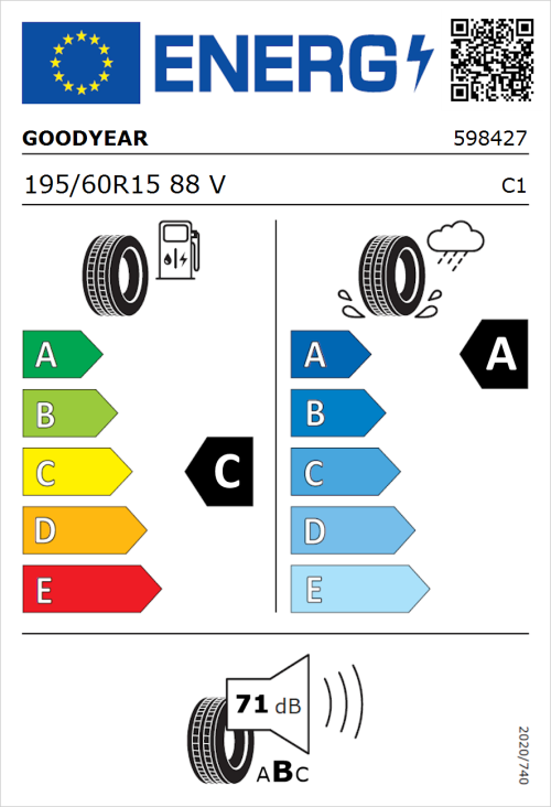 Tyre Label for Goodyear EfficientGrip Performance 195/60R15 88V