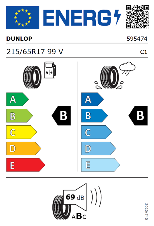 Tyre Label for Dunlop Sport Response 215/65R17 99V