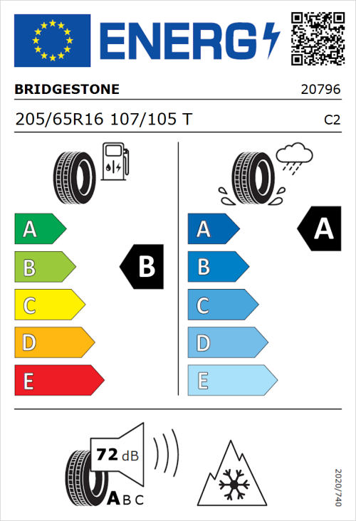 Tyre Label for Bridgestone Duravis All Season Evo Enliten 205/65R16 107/105T