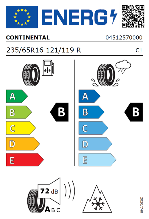 Tyre Label for Continental VanContact A/S Ultra 235/65R16 121/119R