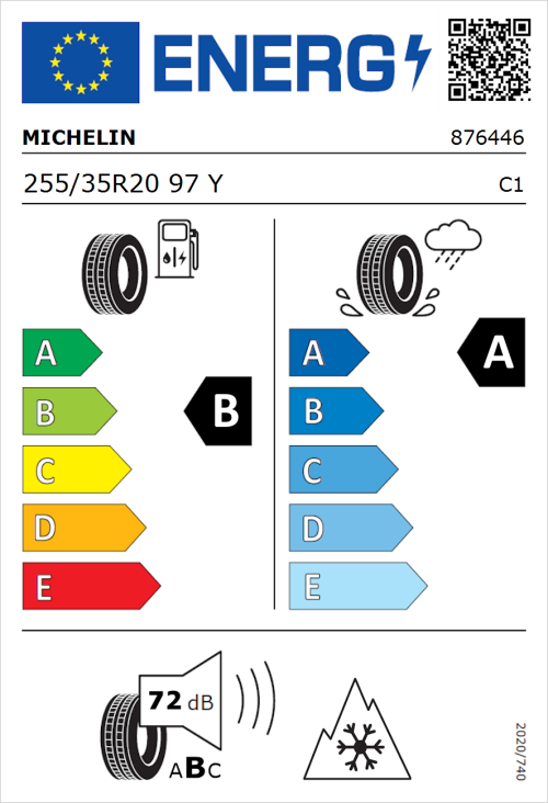 Tyre Label for Michelin CrossClimate 3 Sport 255/35R20 97Y