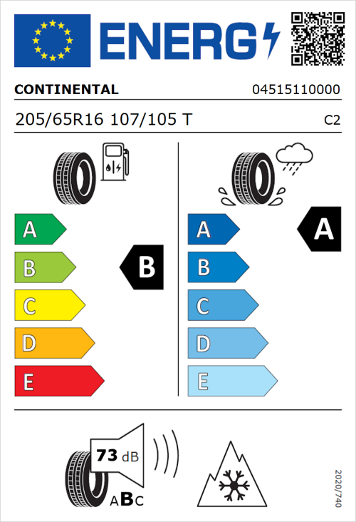 Tyre Label for Continental VanContact 4Season 205/65R16 107/105T