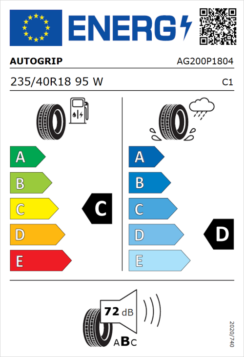 Tyre Label for Autogrip Grip 200 235/40R18 95W