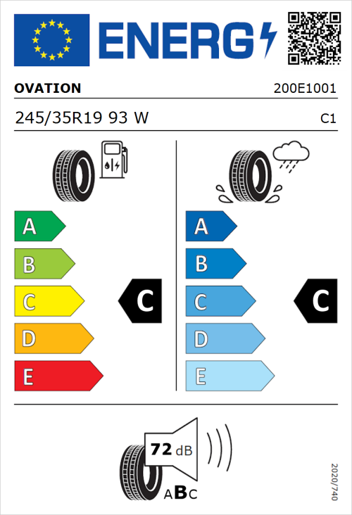Tyre Label for Ovation VI-388 245/35R19 93W